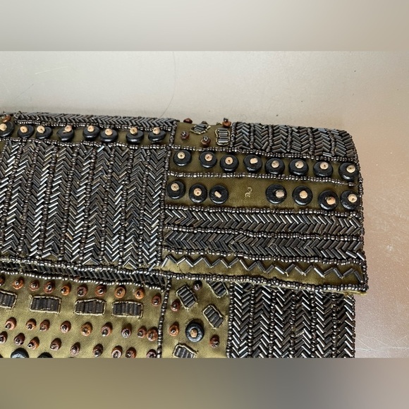 KC Malhan Brown Beaded Small Clutch Made in India Cotton Lined Twill Fabric - Picture 6 of 8